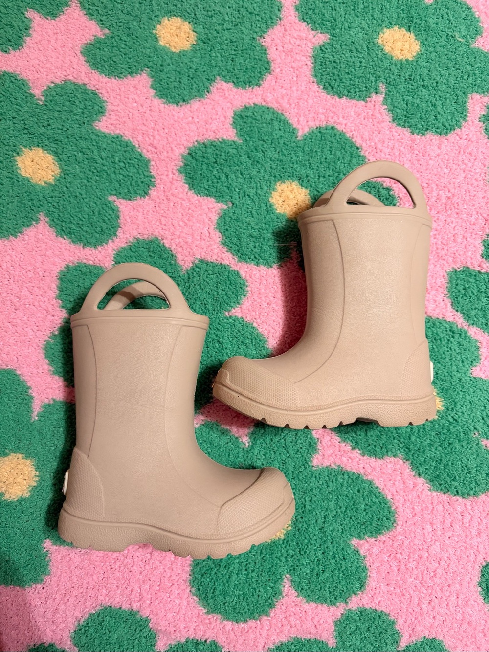 Toddler Beige Rubber Rain Boots with Handles